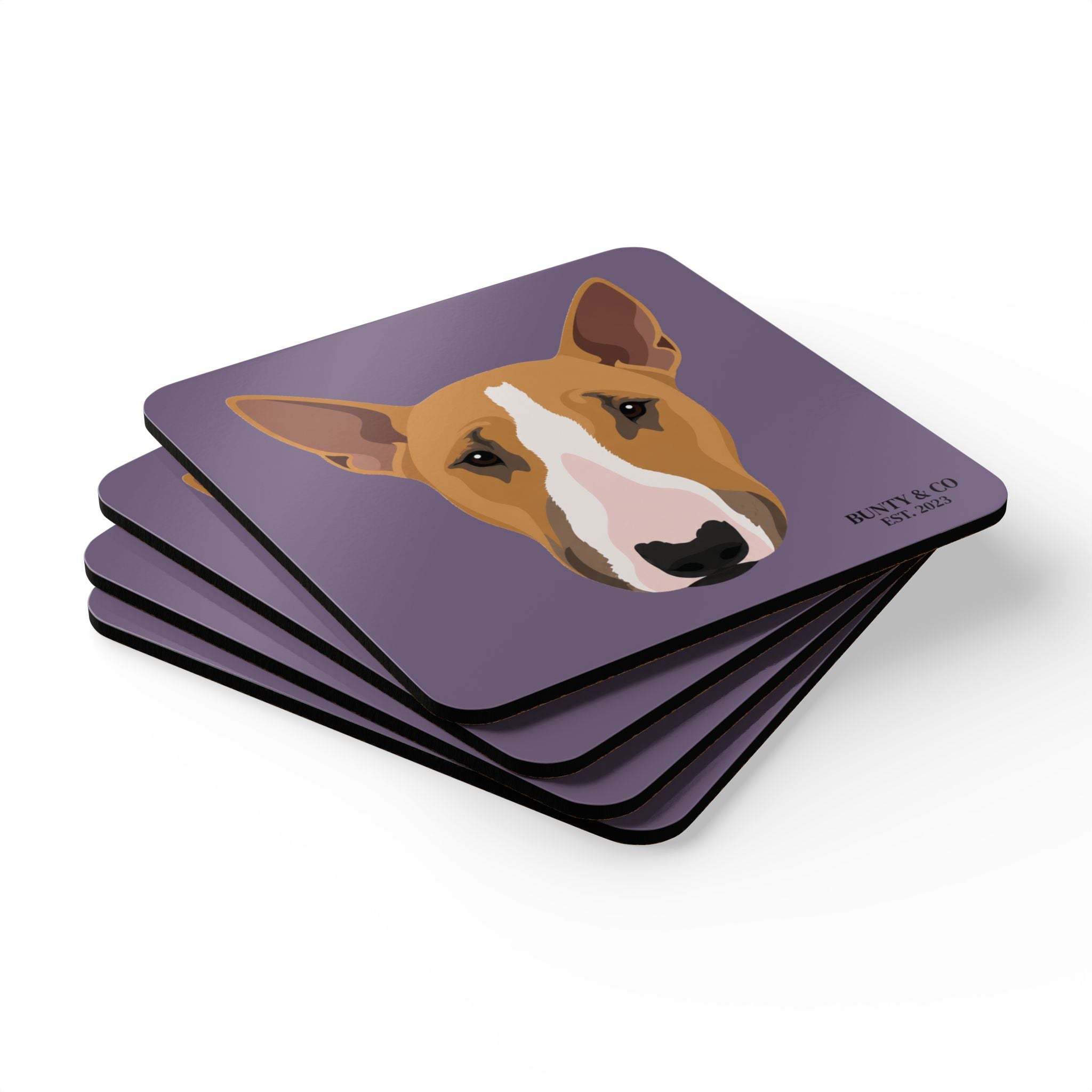 Bull Terrier Cork Coaster Set (4 Pack)  - Bunty - Plum