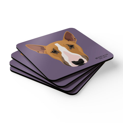 Bull Terrier Cork Coaster Set (4 Pack)  - Bunty - Plum