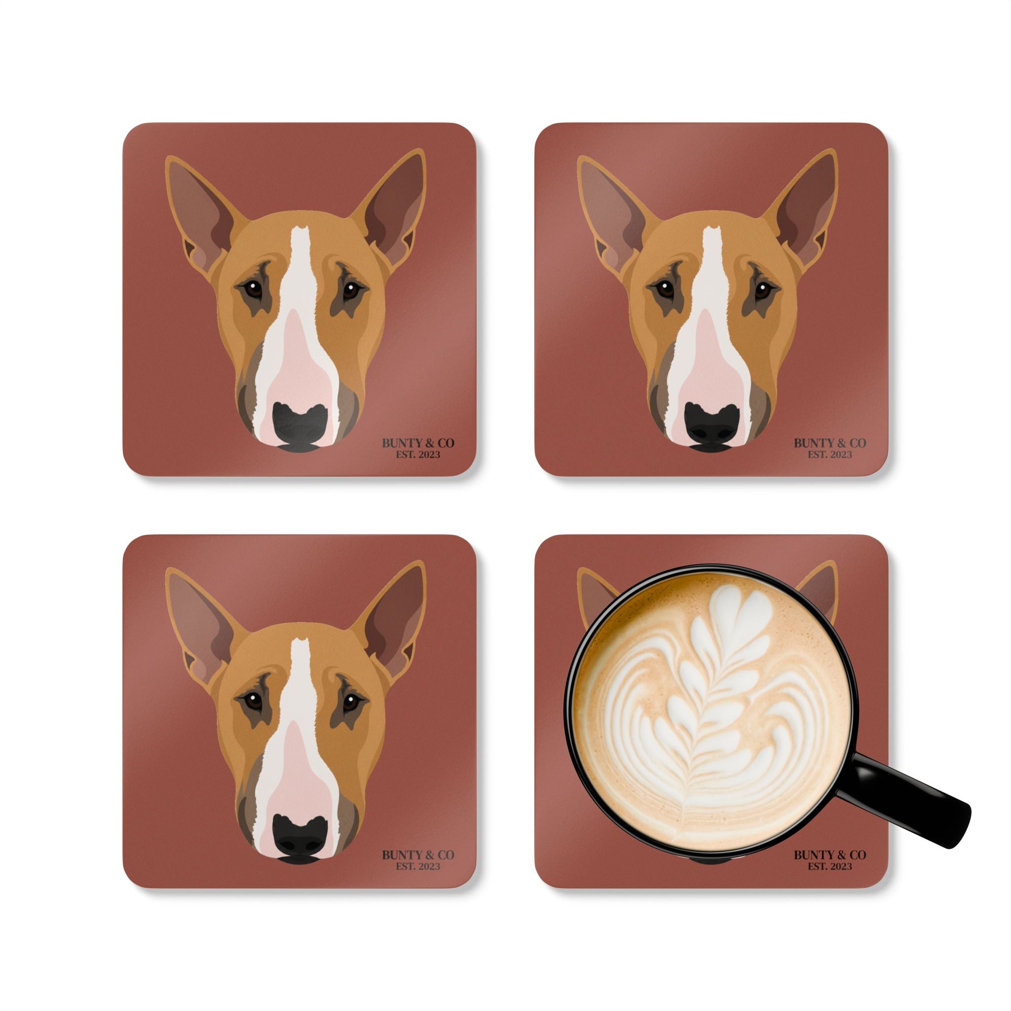 Bull Terrier Cork Coaster Set (4 Pack)  - Bunty - Brick Red