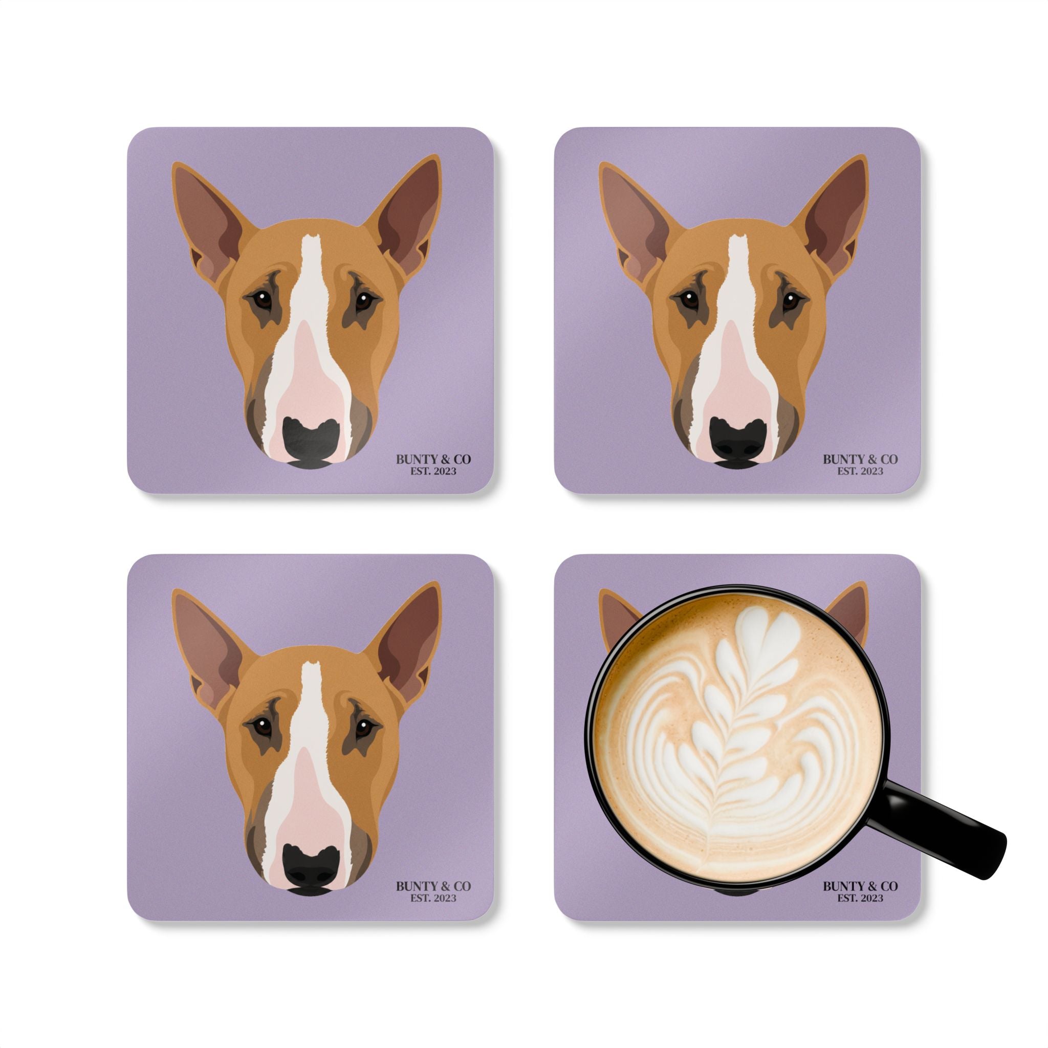 Bull Terrier Cork Coaster Set (4 Pack)  - Bunty - Lavender