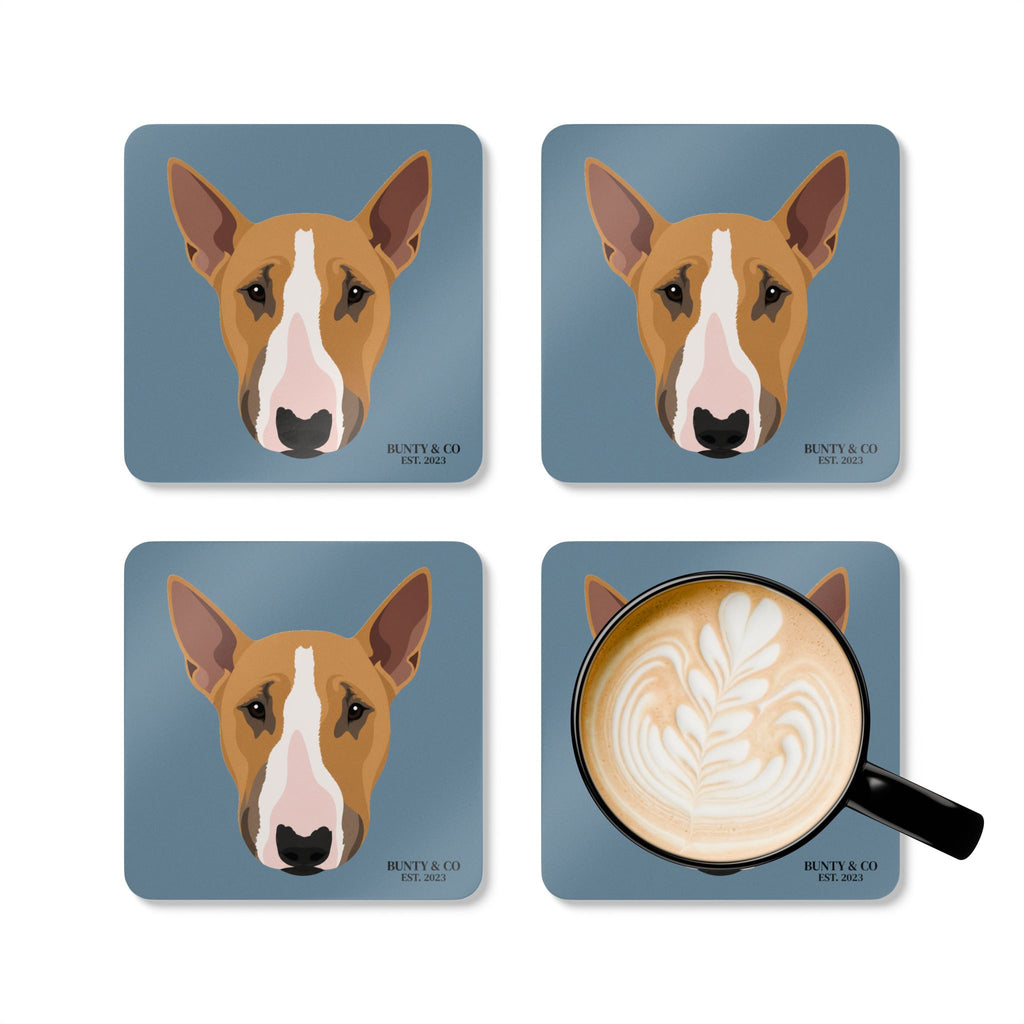 Bull Terrier Cork Coaster Set (4 Pack) - Bunty - Dusty Blue