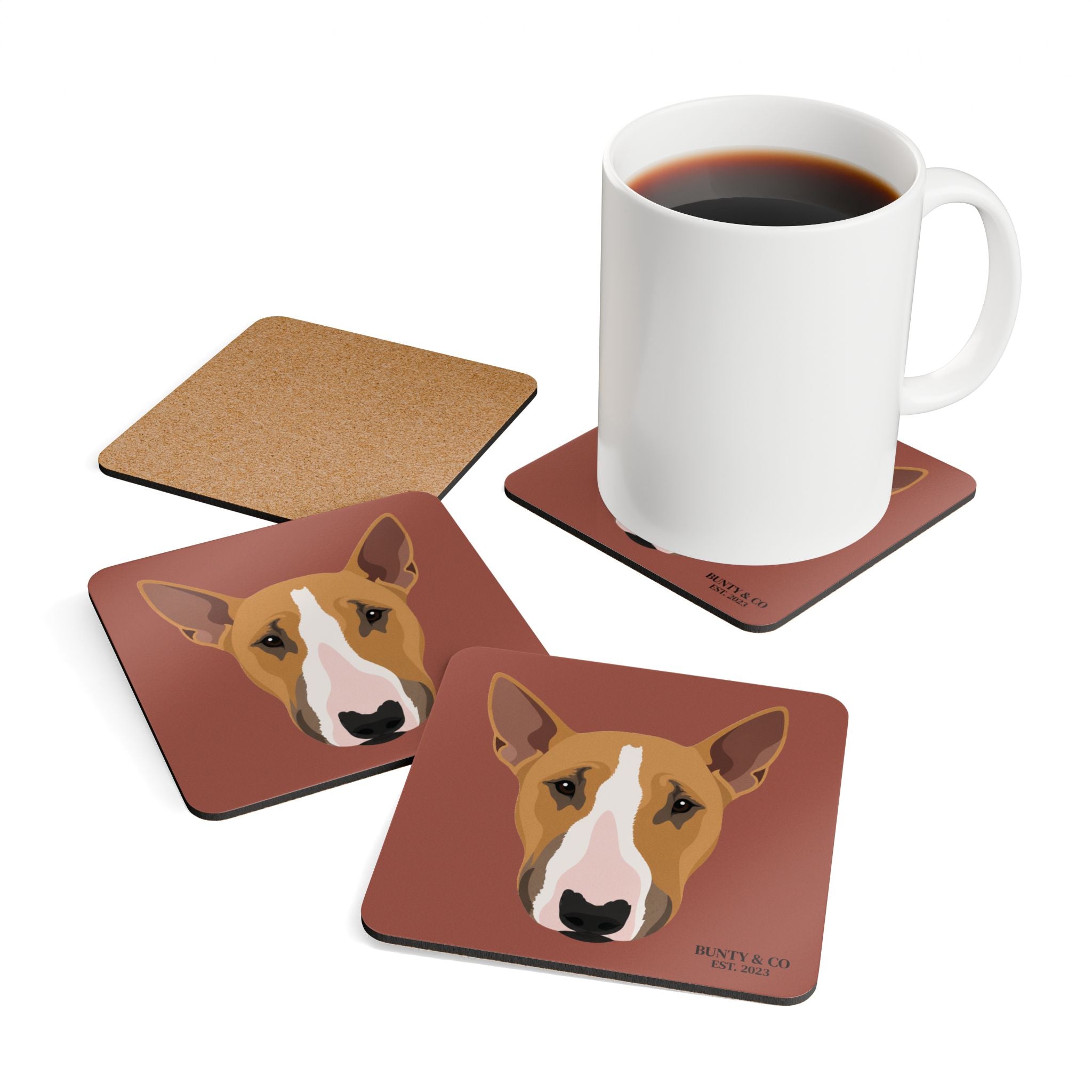 Bull Terrier Cork Coaster Set (4 Pack)  - Bunty - Brick Red