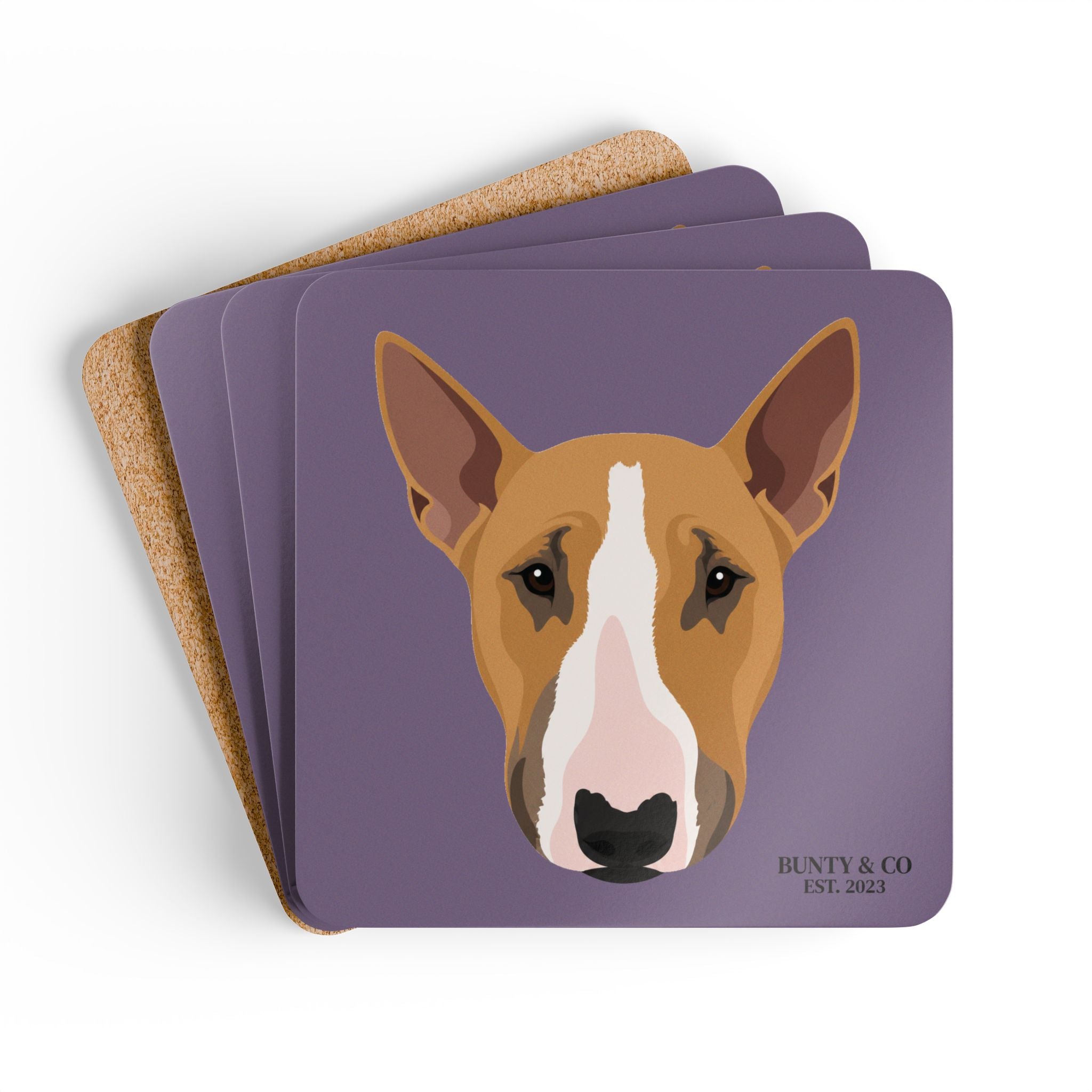 Bull Terrier Cork Coaster Set (4 Pack)  - Bunty - Plum