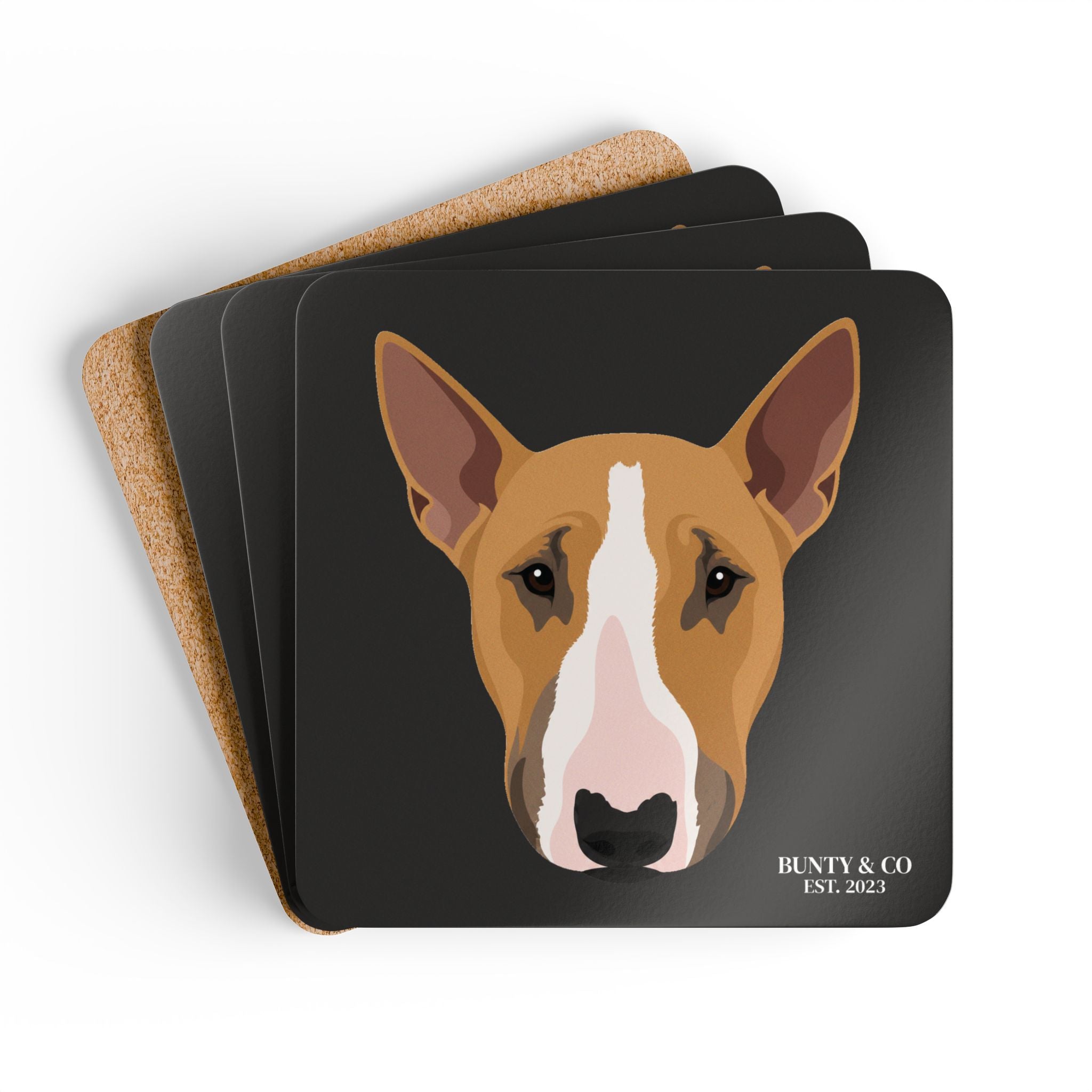 Bull Terrier Cork Coaster Set (4 Pack) - Bunty - Charcoal