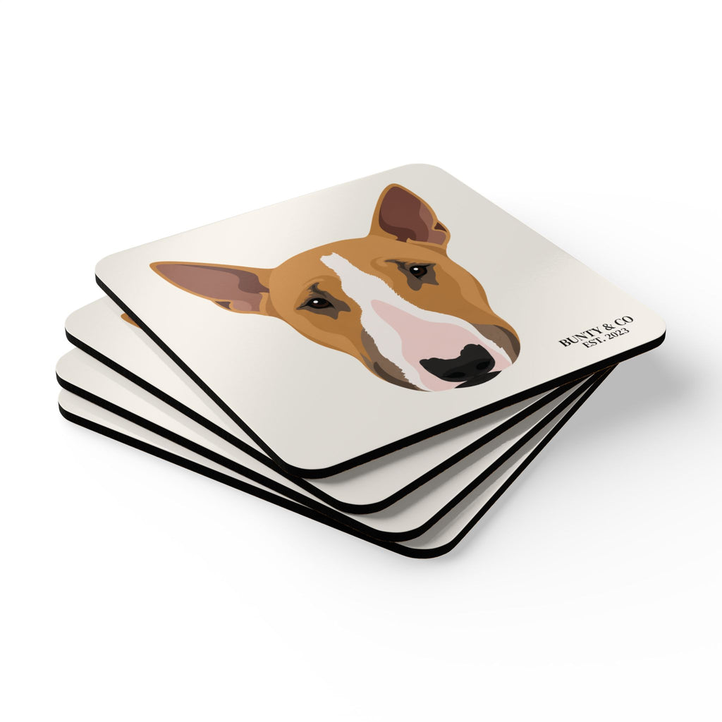 Bull Terrier Cork Coaster Set (4 Pack)  - Bunty - Warm White