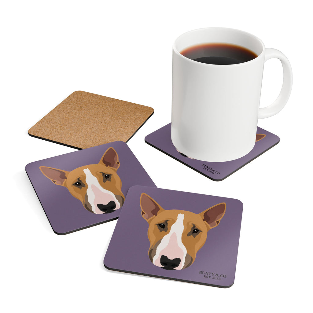 Bull Terrier Cork Coaster Set (4 Pack)  - Bunty - Plum