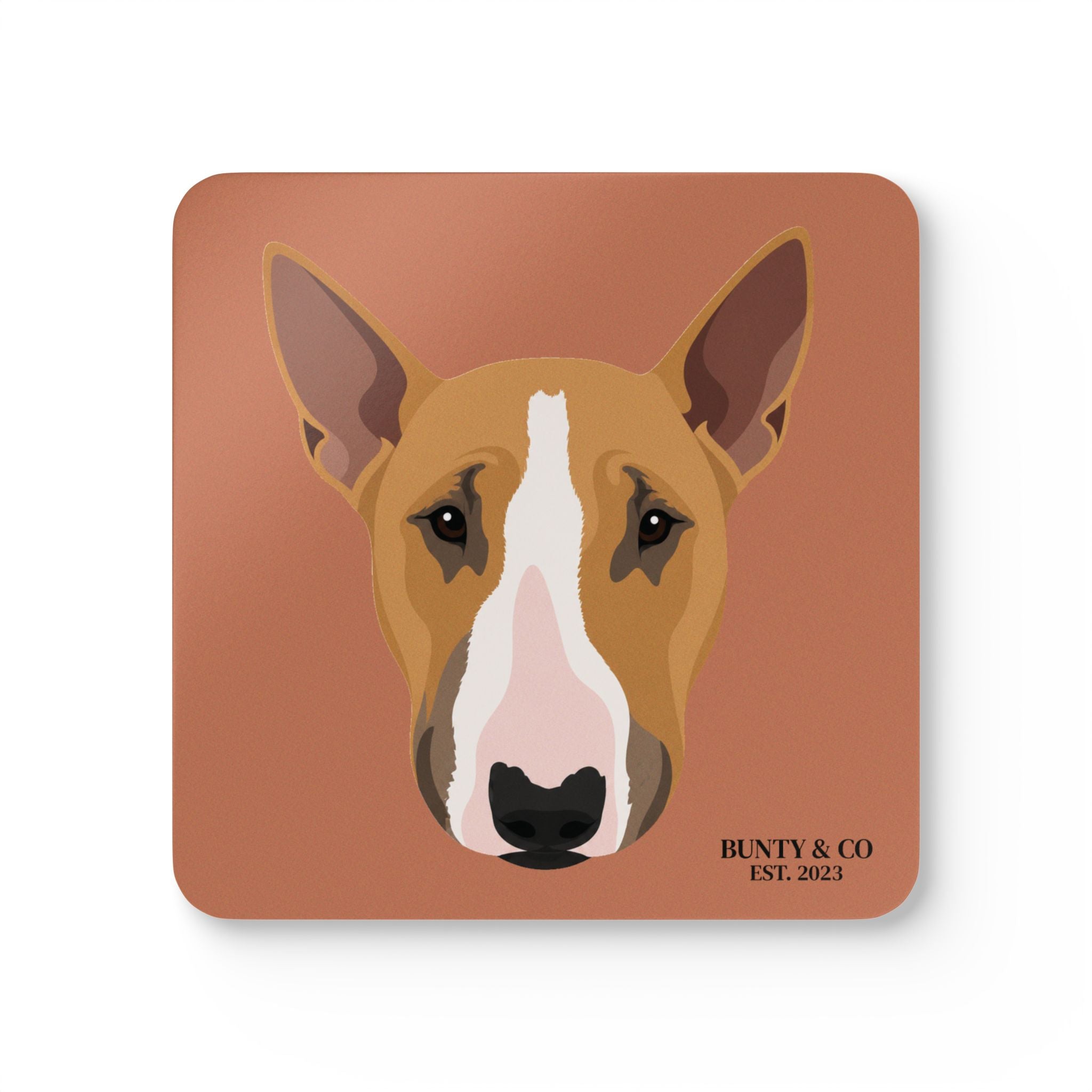 Bull Terrier Cork Coaster Set (4 Pack) - Bunty - Burnt Orange