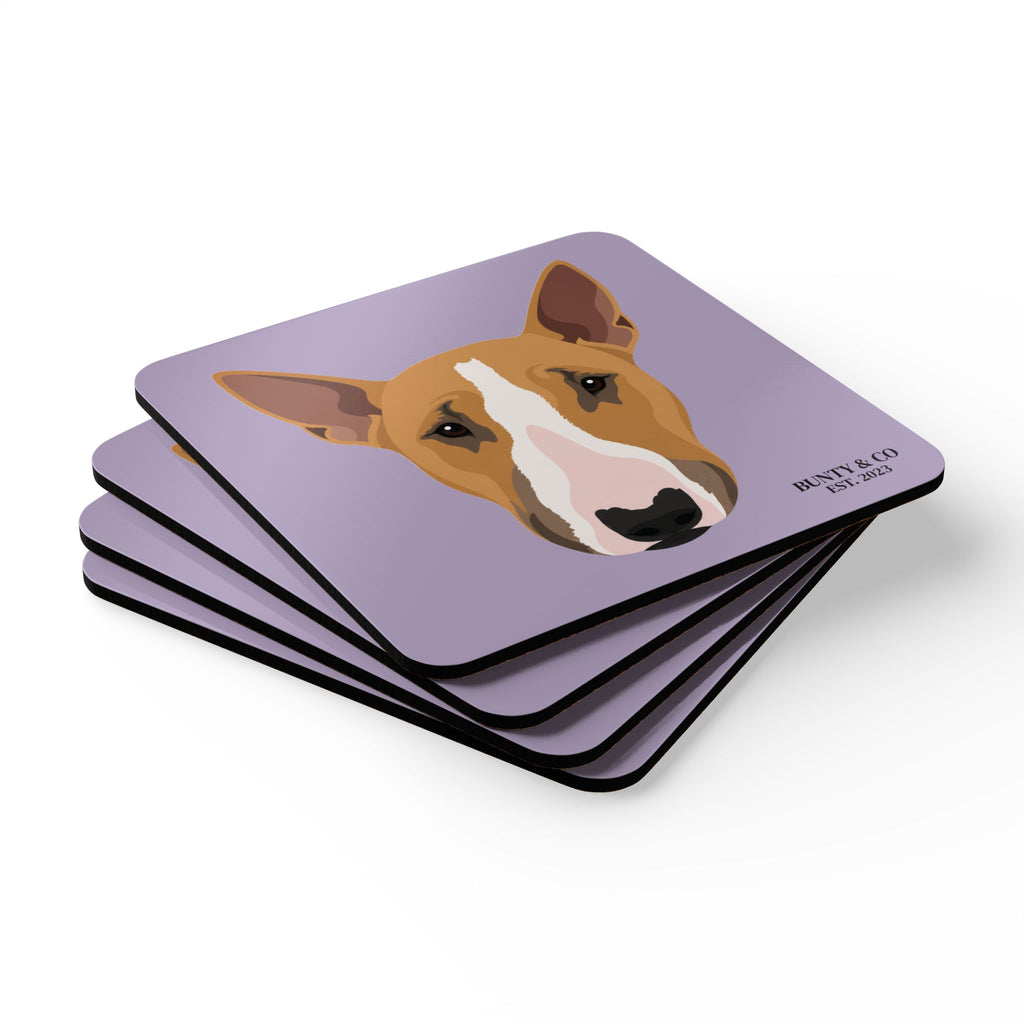 Bull Terrier Cork Coaster Set (4 Pack)  - Bunty - Lavender