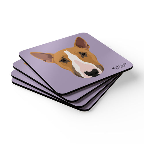 Bull Terrier Cork Coaster Set (4 Pack)  - Bunty - Lavender
