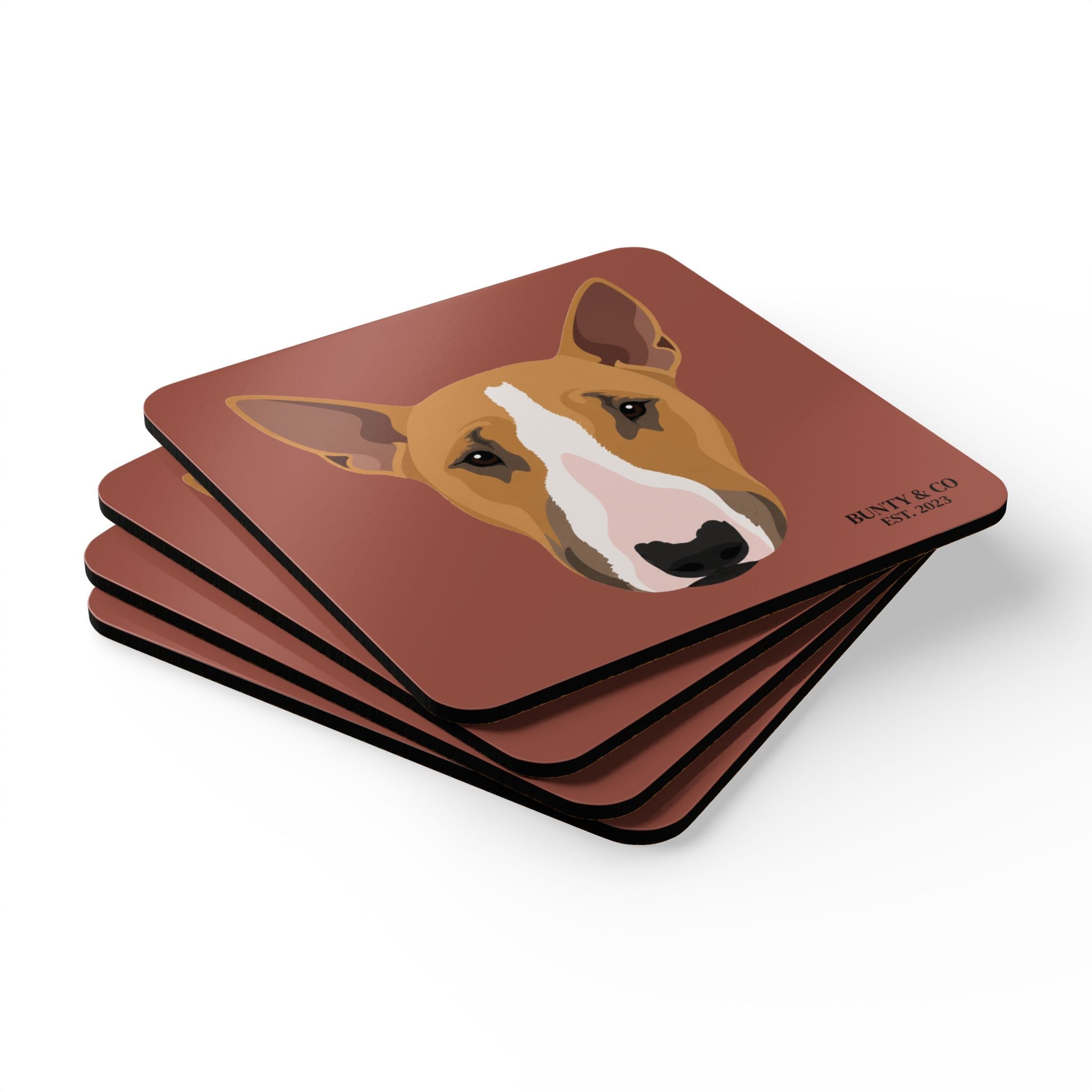 Bull Terrier Cork Coaster Set (4 Pack)  - Bunty - Brick Red