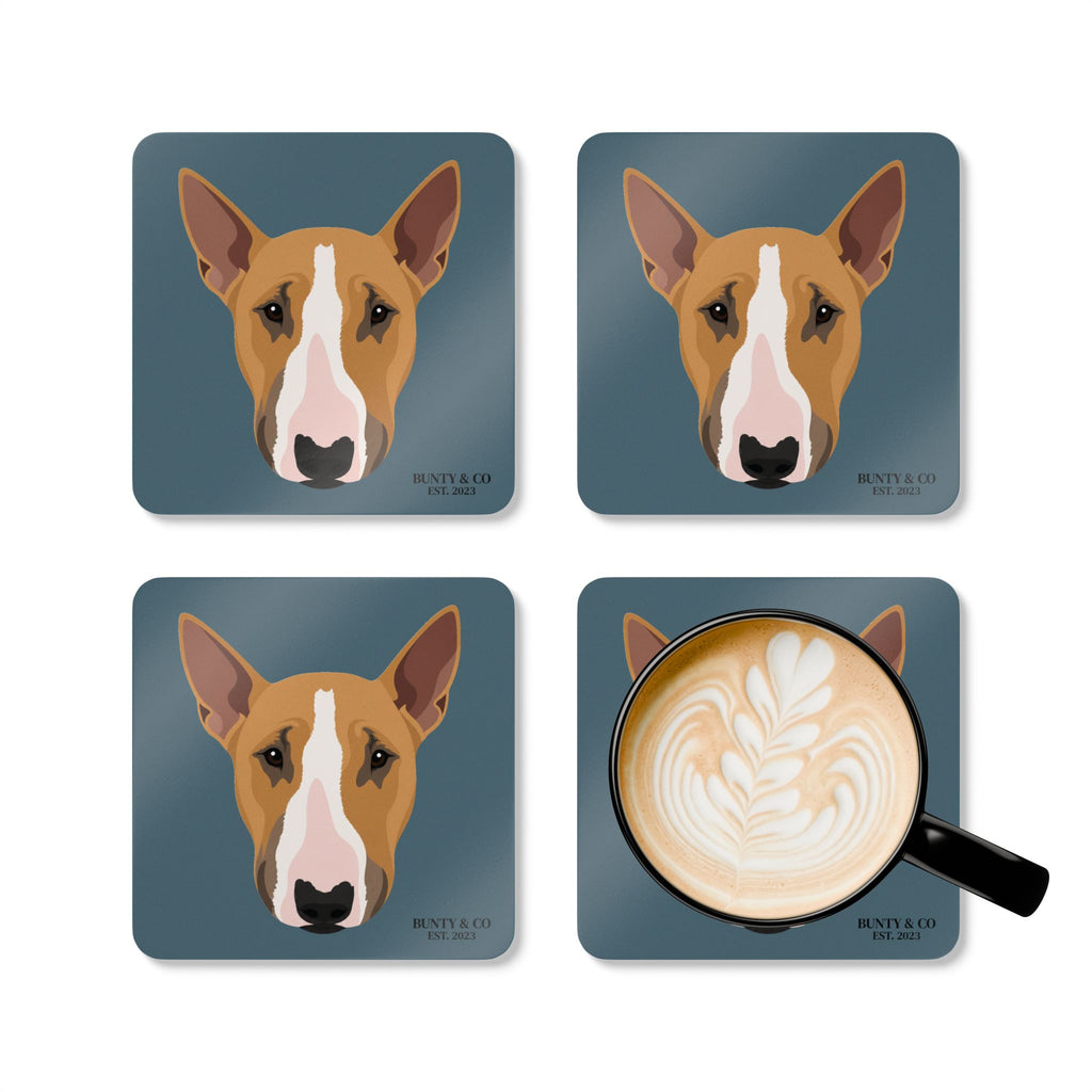 Bull Terrier Cork Coaster Set (4 Pack) - Bunty - Slate Blue