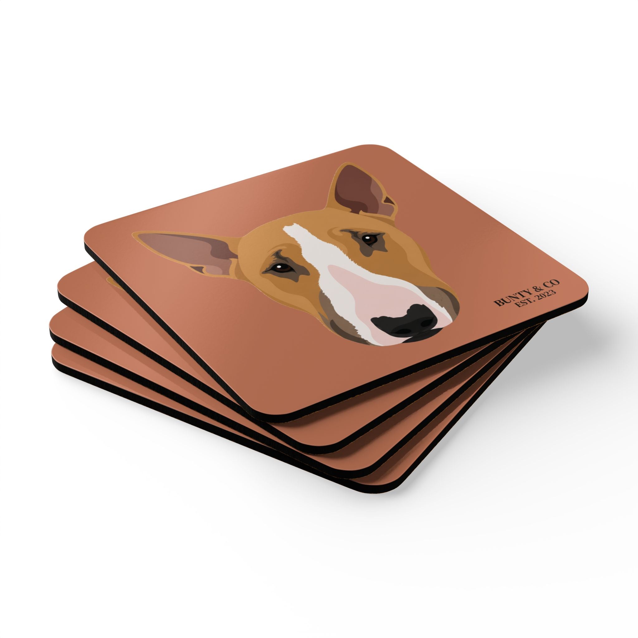 Bull Terrier Cork Coaster Set (4 Pack) - Bunty - Burnt Orange
