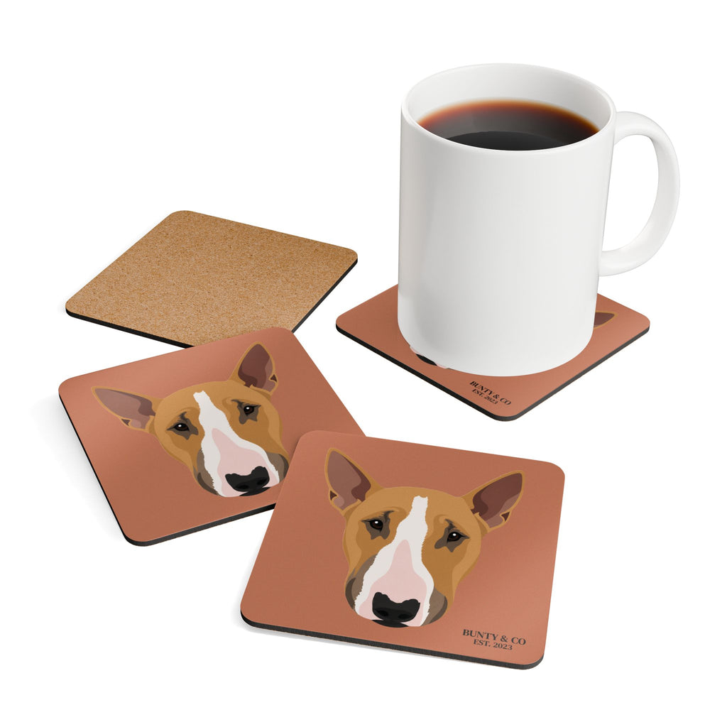 Bull Terrier Cork Coaster Set (4 Pack) - Bunty - Burnt Orange