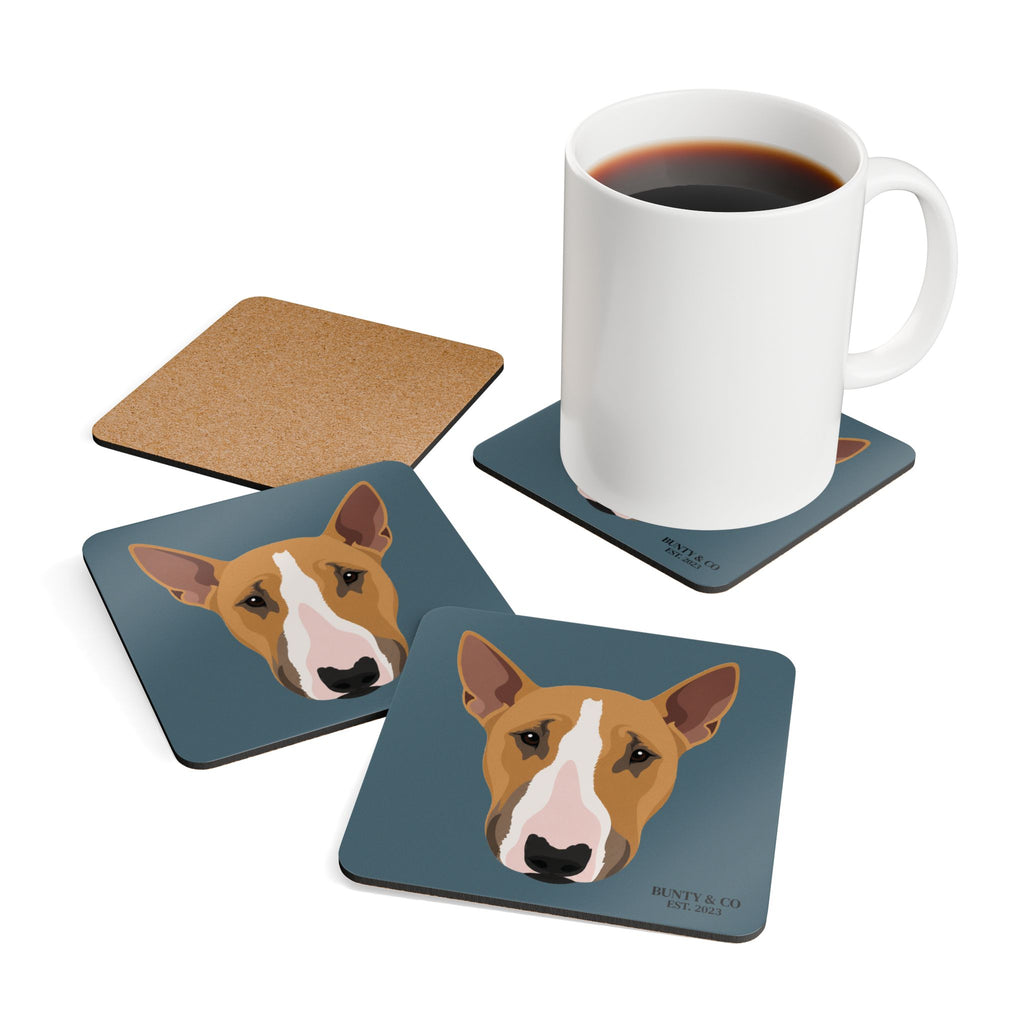 Bull Terrier Cork Coaster Set (4 Pack) - Bunty - Slate Blue