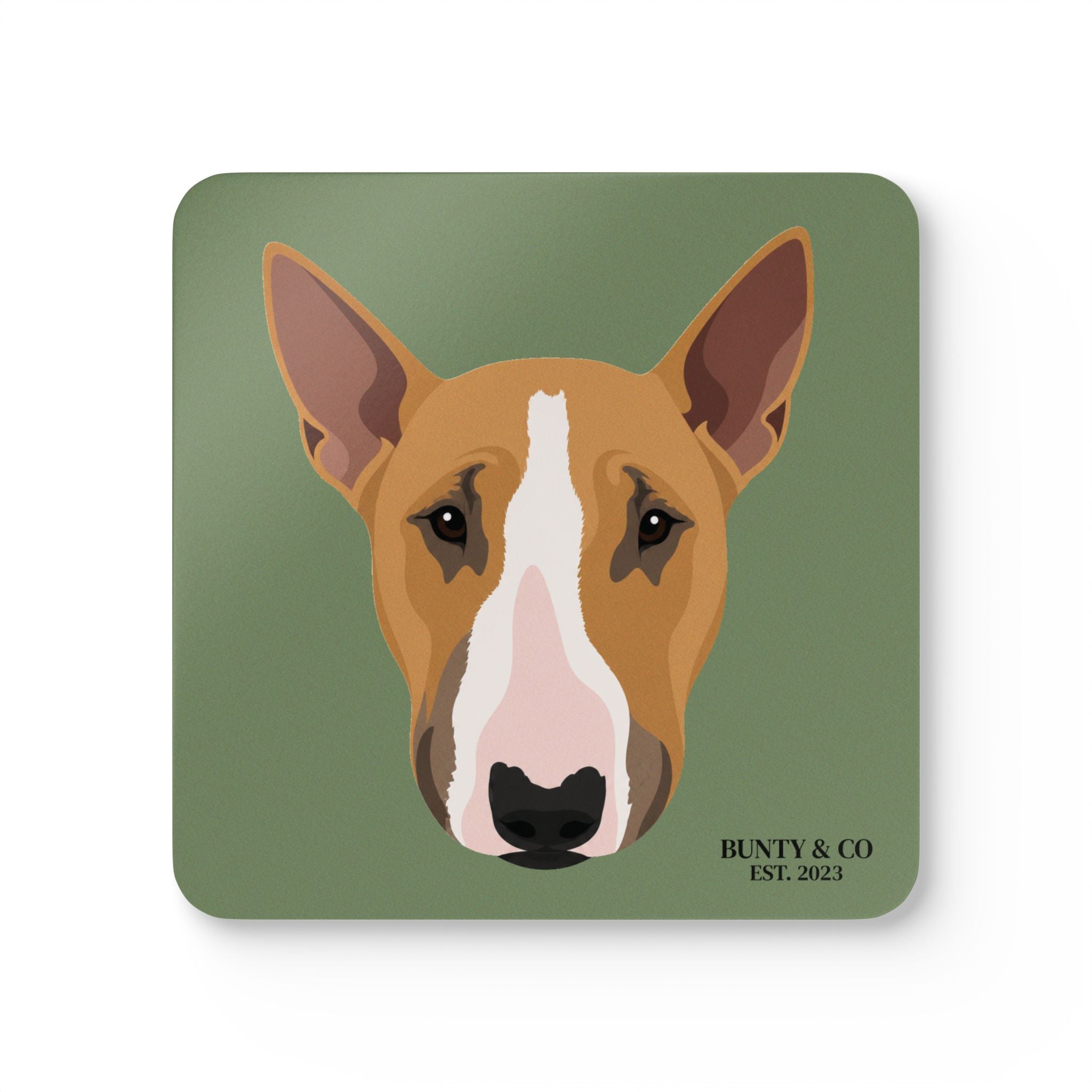 Bull Terrier Cork Coaster Set (4 Pack)  - Bunty - Olive Green