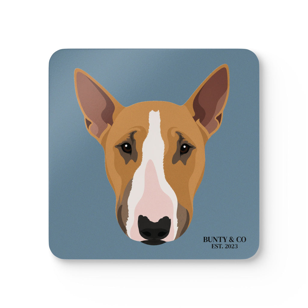 Bull Terrier Cork Coaster Set (4 Pack) - Bunty - Dusty Blue