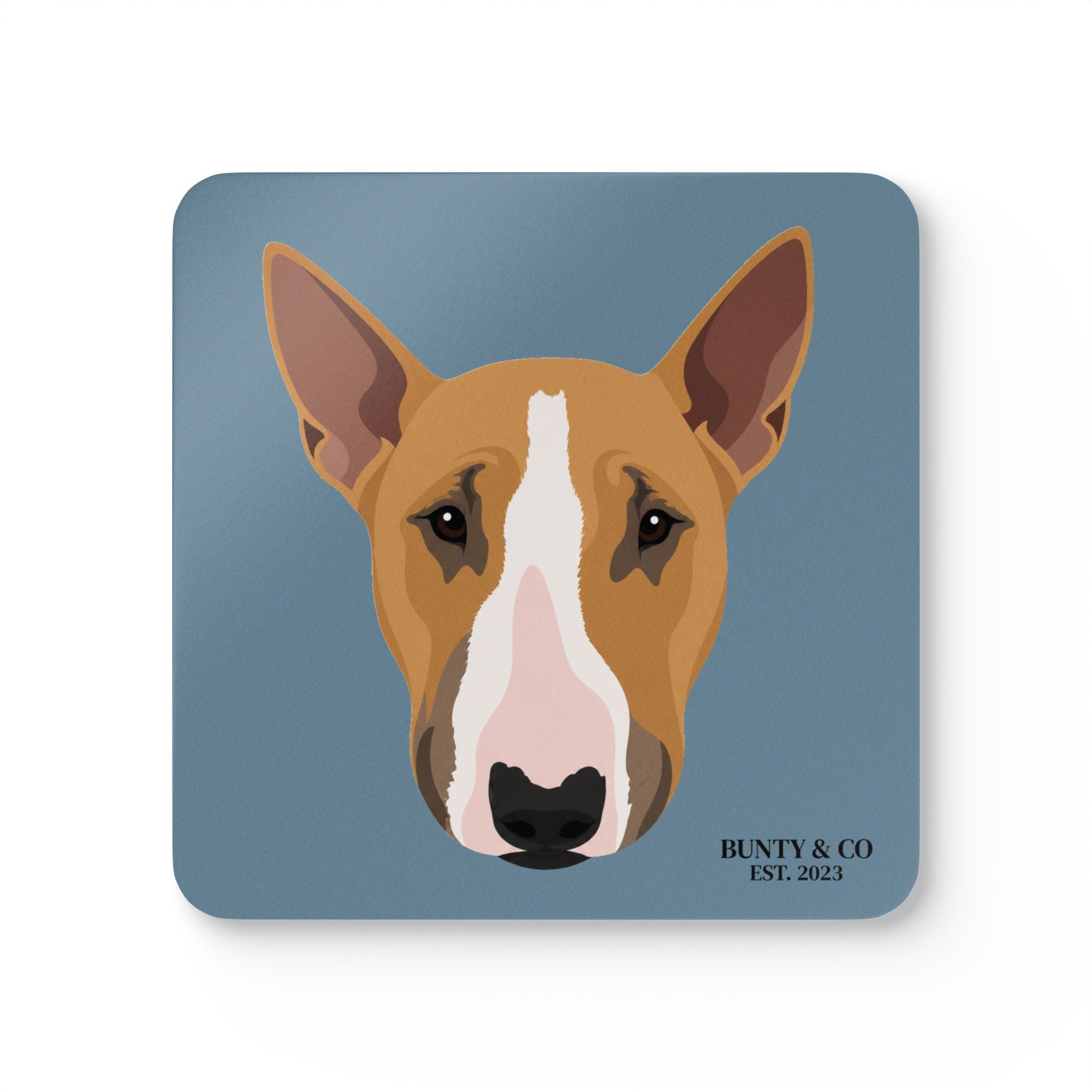 Bull Terrier Cork Coaster Set (4 Pack) - Bunty - Dusty Blue