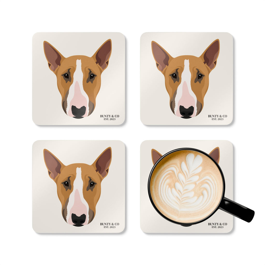 Bull Terrier Cork Coaster Set (4 Pack)  - Bunty - Warm White
