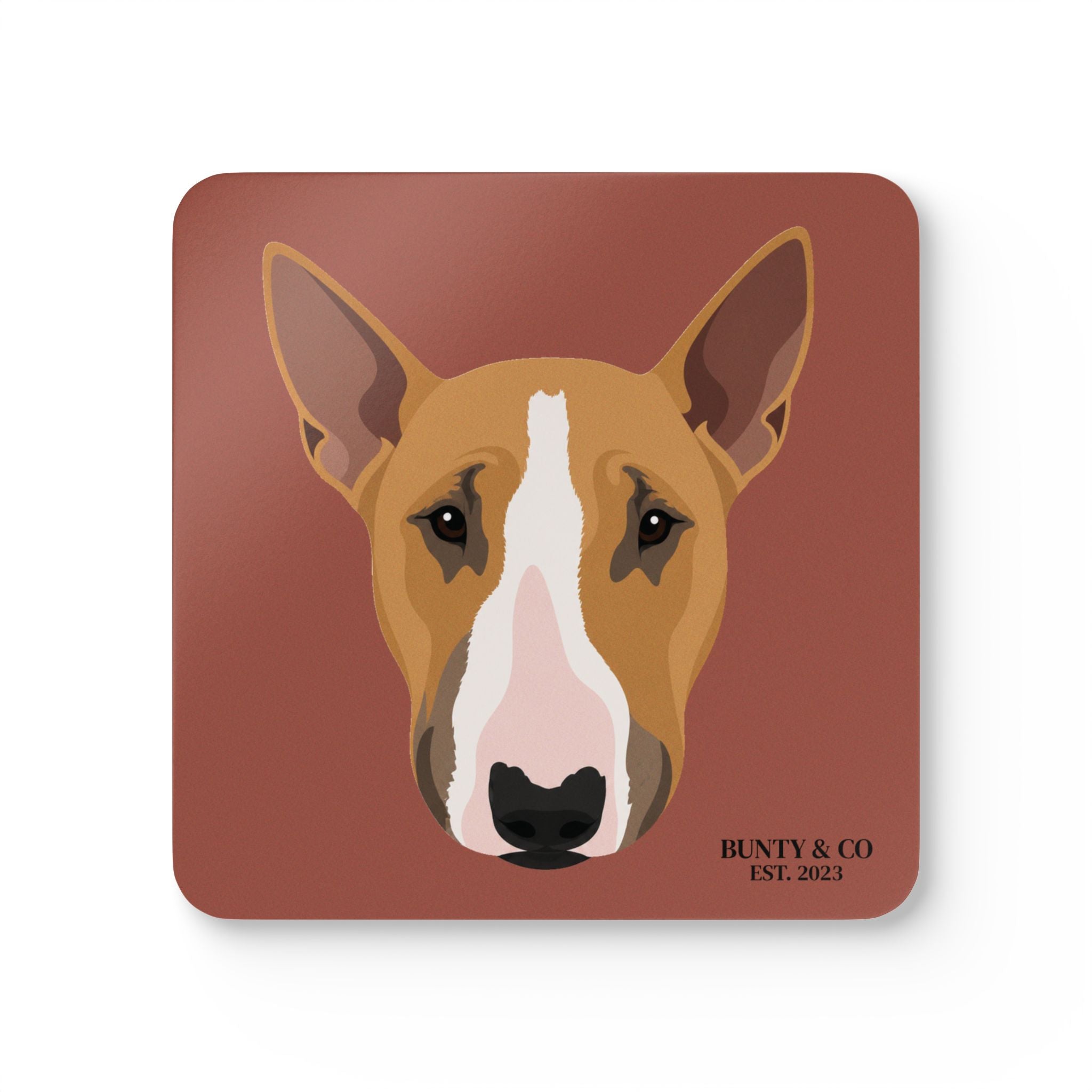 Bull Terrier Cork Coaster Set (4 Pack)  - Bunty - Brick Red