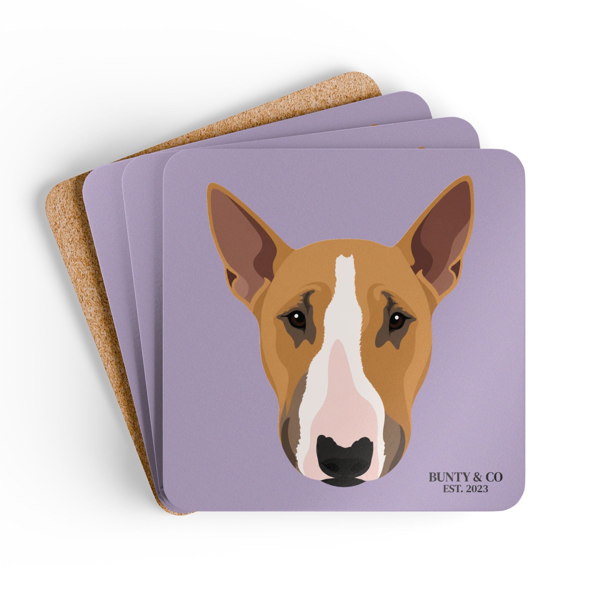Bull Terrier Cork Coaster Set (4 Pack)  - Bunty - Lavender