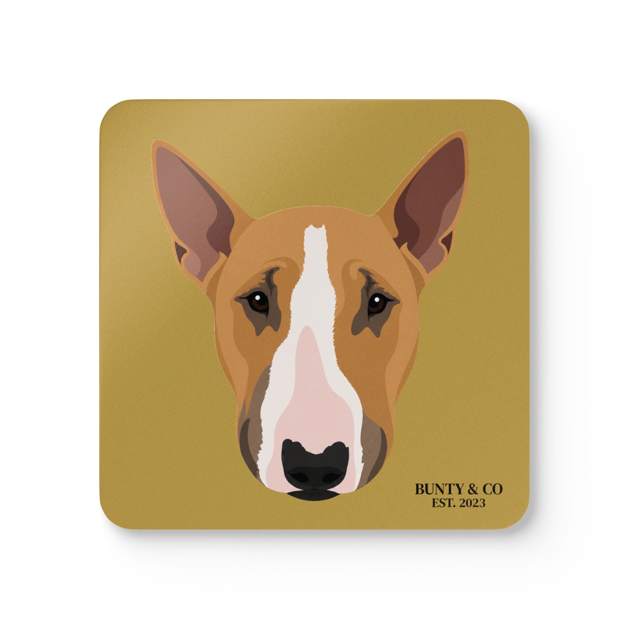 Bull Terrier Cork Coaster Set (4 Pack) - Bunty - Mustard