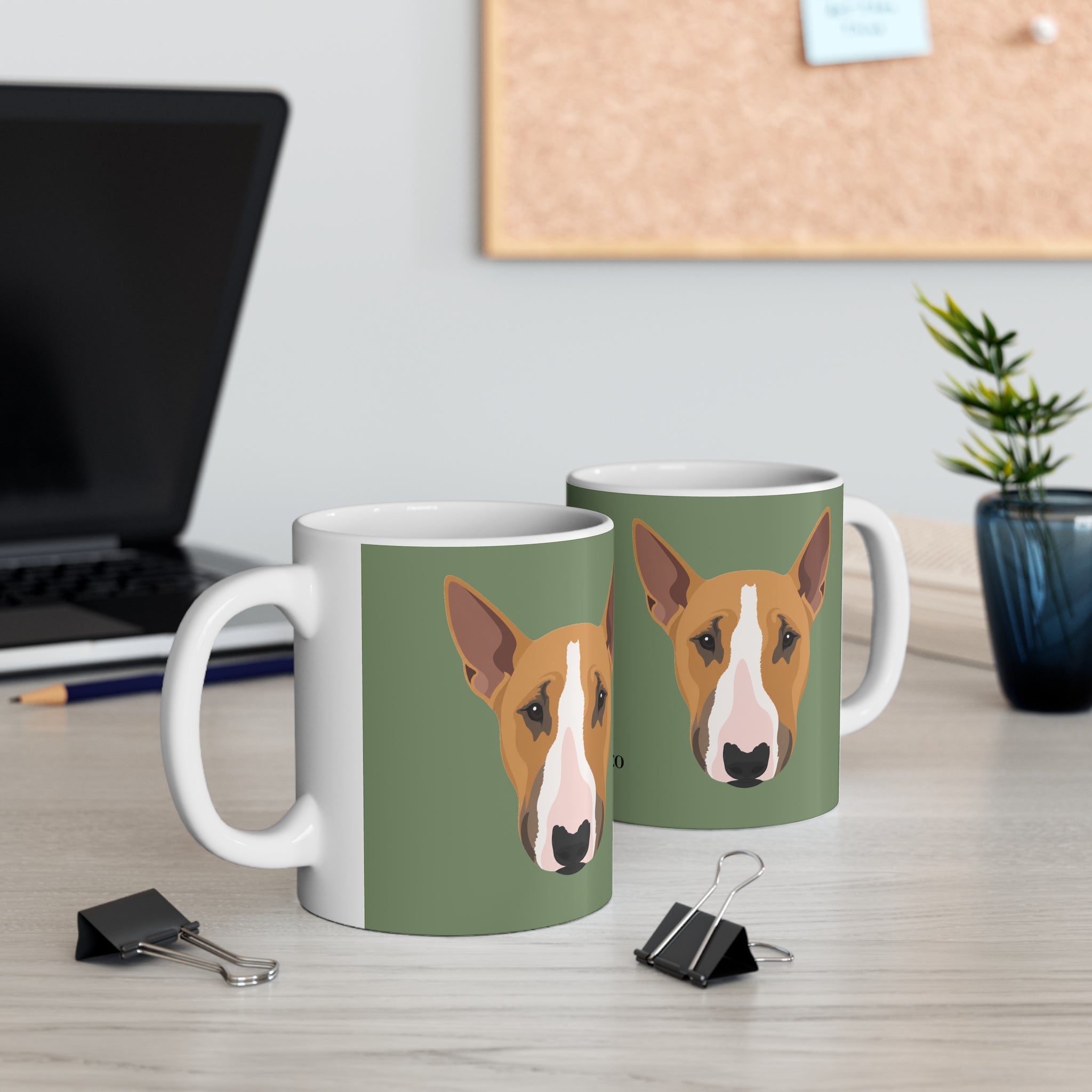 Bull Terrier Mug - Bunty - Olive Green