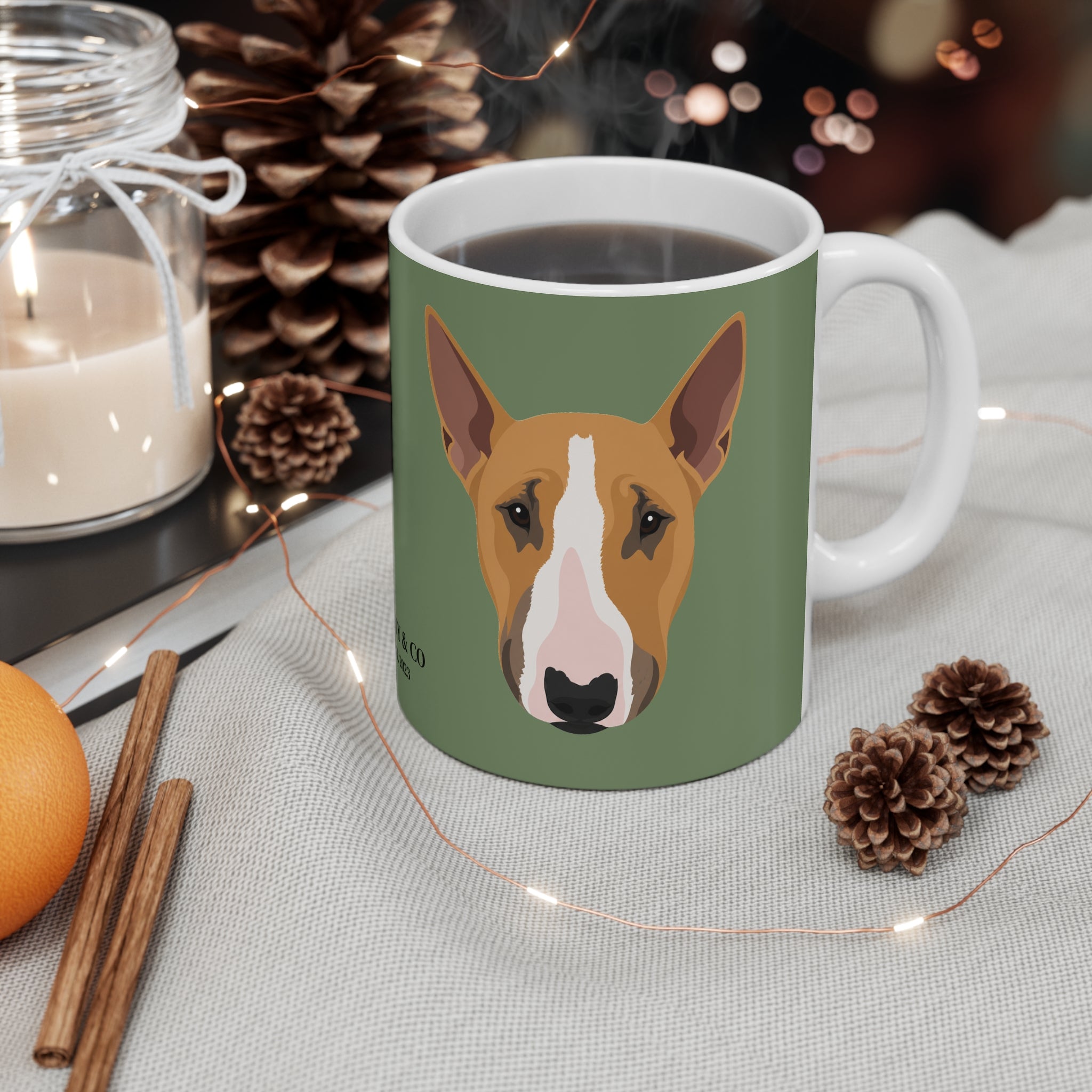 Bull Terrier Mug - Bunty - Olive Green