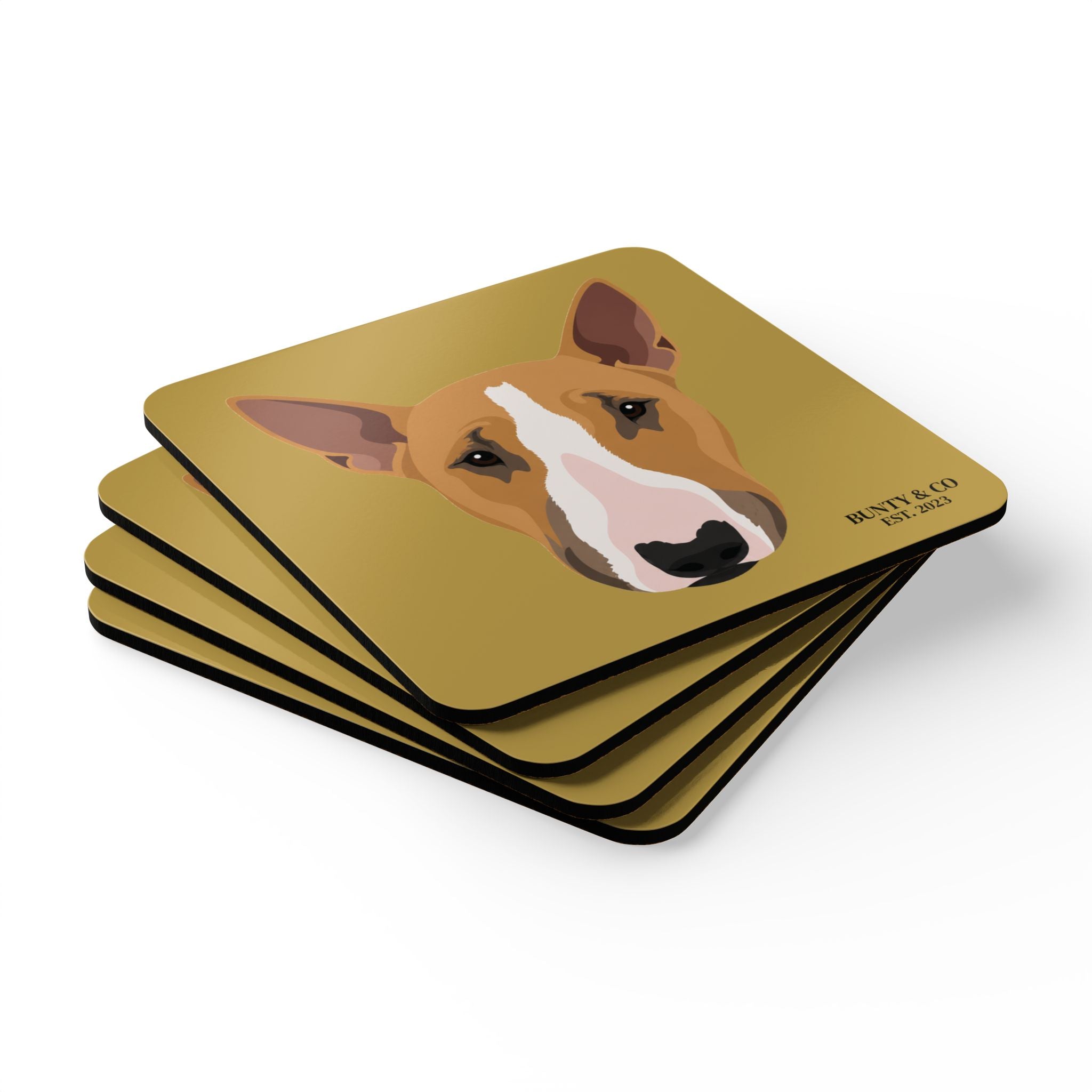 Bull Terrier Cork Coaster Set (4 Pack) - Bunty - Mustard