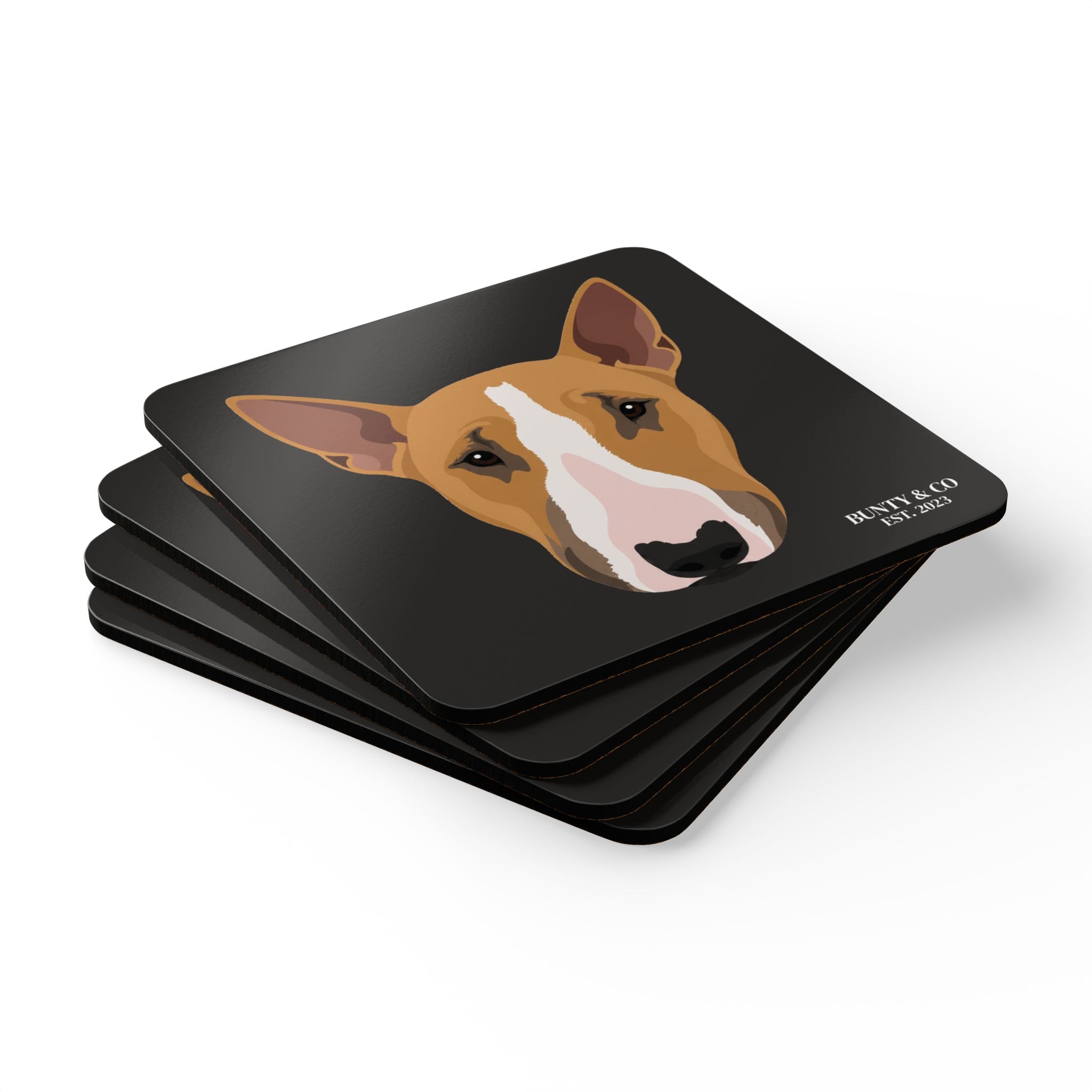Bull Terrier Cork Coaster Set (4 Pack) - Bunty - Charcoal