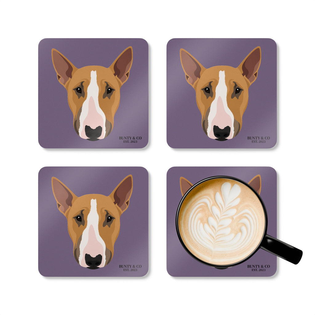 Bull Terrier Cork Coaster Set (4 Pack)  - Bunty - Plum