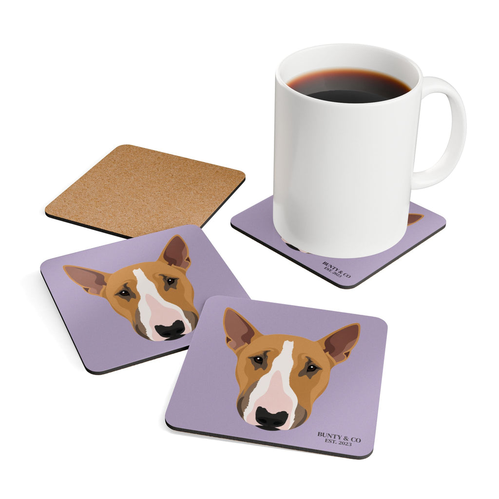 Bull Terrier Cork Coaster Set (4 Pack)  - Bunty - Lavender