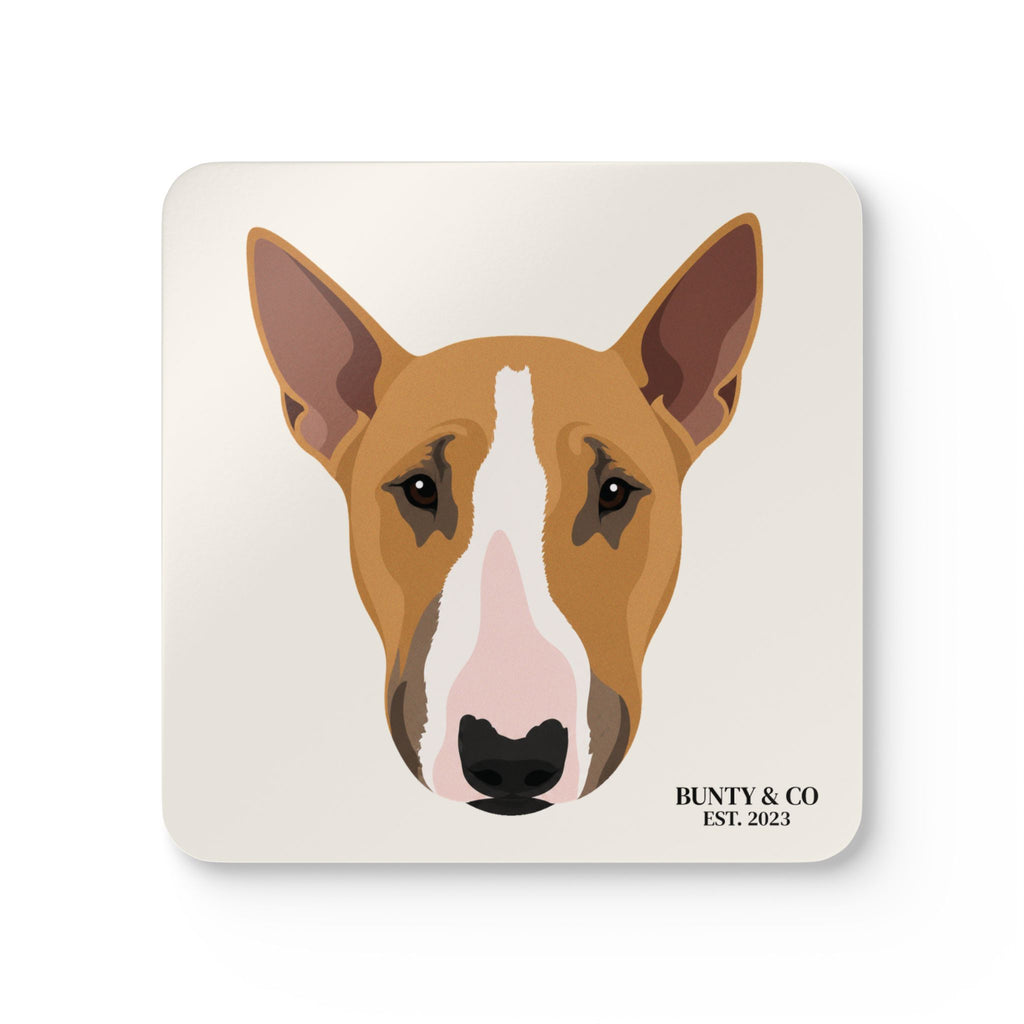 Bull Terrier Cork Coaster Set (4 Pack)  - Bunty - Warm White