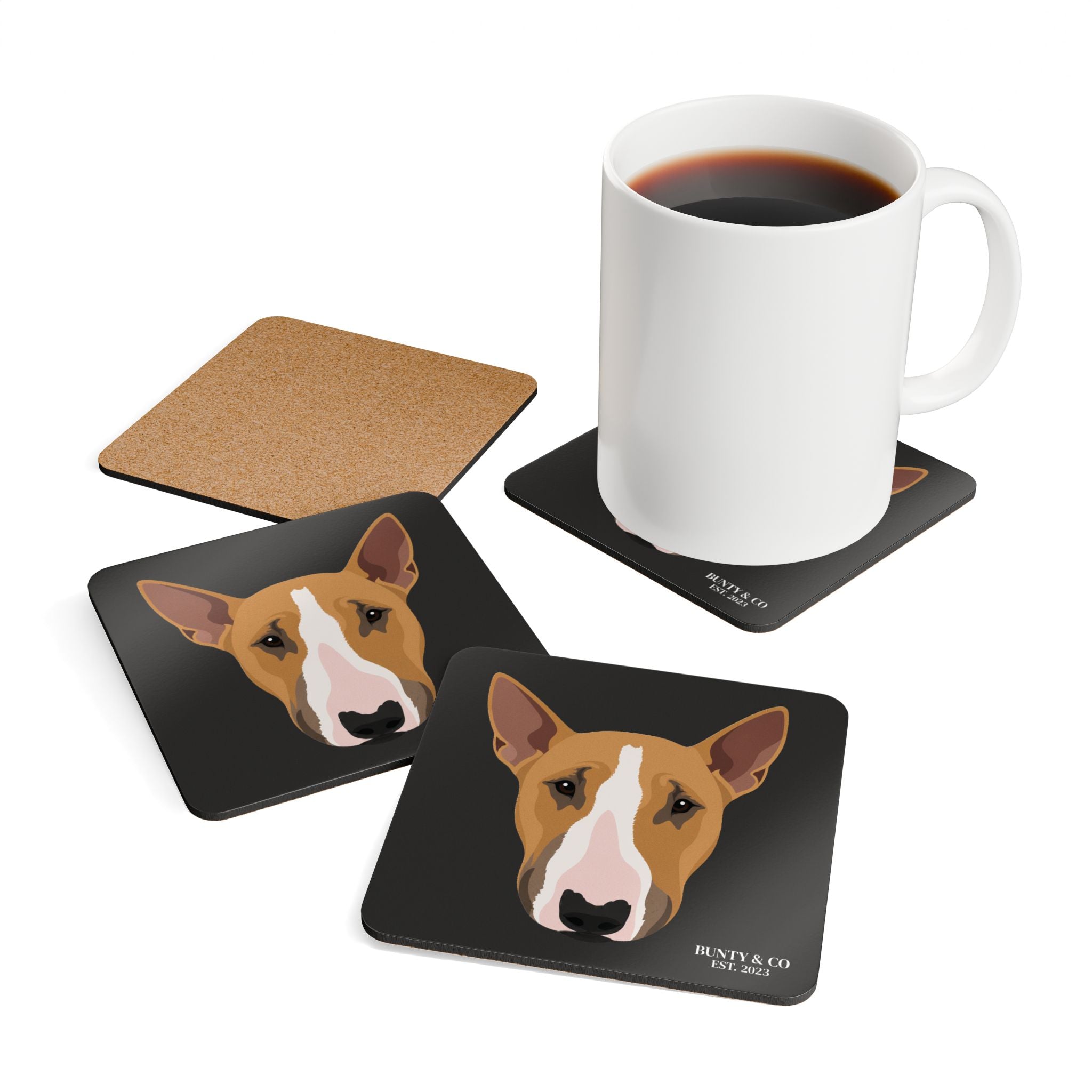 Bull Terrier Cork Coaster Set (4 Pack) - Bunty - Charcoal