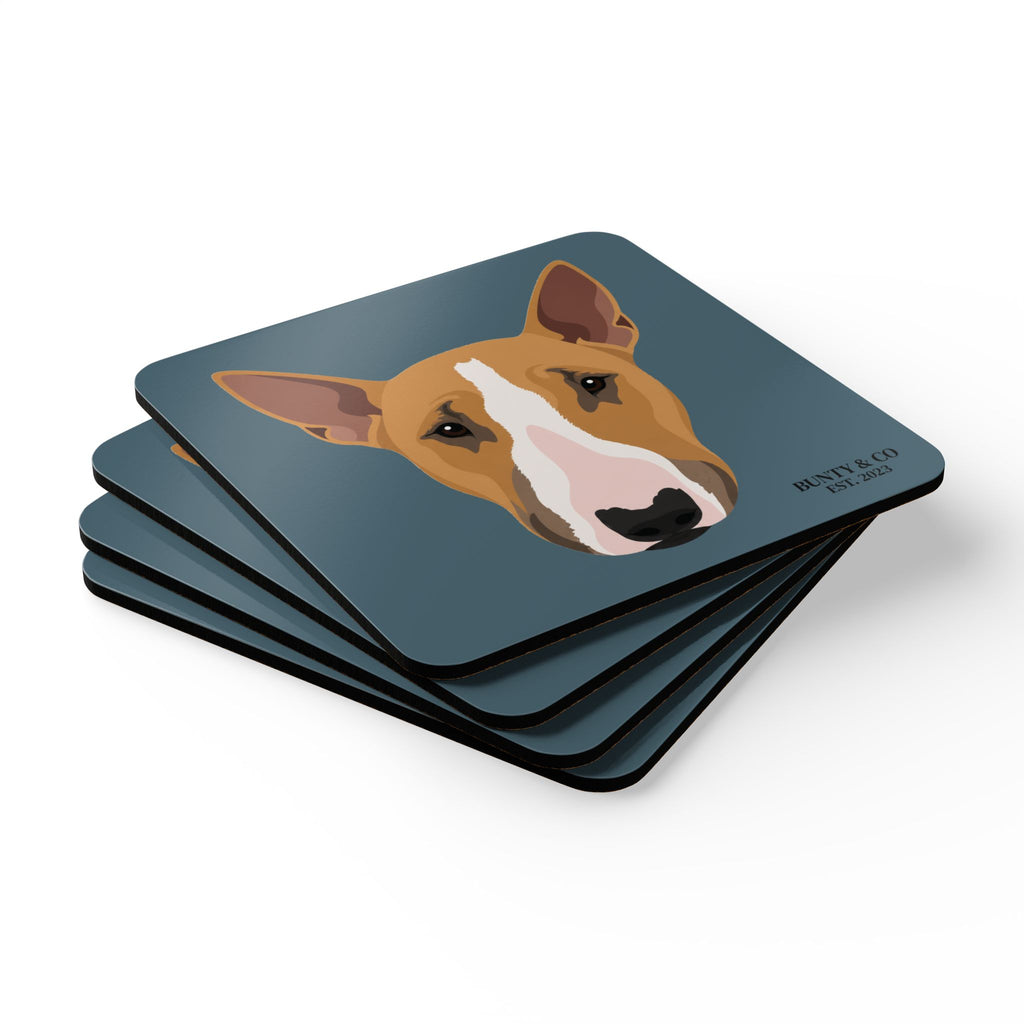 Bull Terrier Cork Coaster Set (4 Pack) - Bunty - Slate Blue