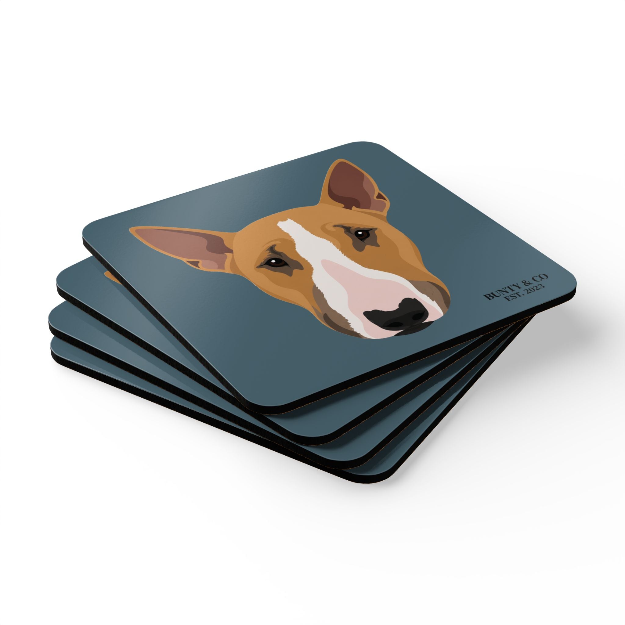 Bull Terrier Cork Coaster Set (4 Pack) - Bunty - Slate Blue