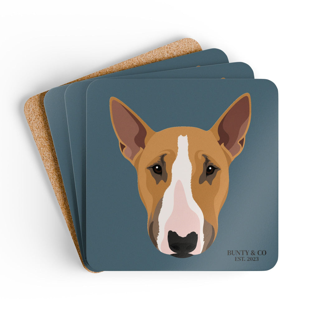 Bull Terrier Cork Coaster Set (4 Pack) - Bunty - Slate Blue