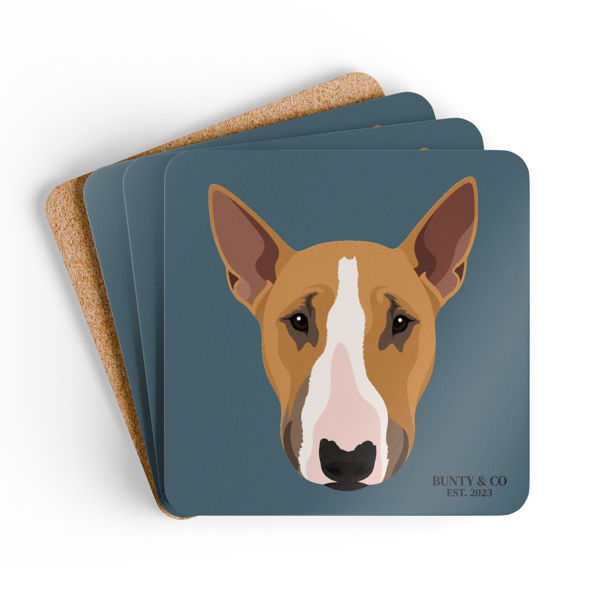 Bull Terrier Cork Coaster Set (4 Pack) - Bunty - Slate Blue
