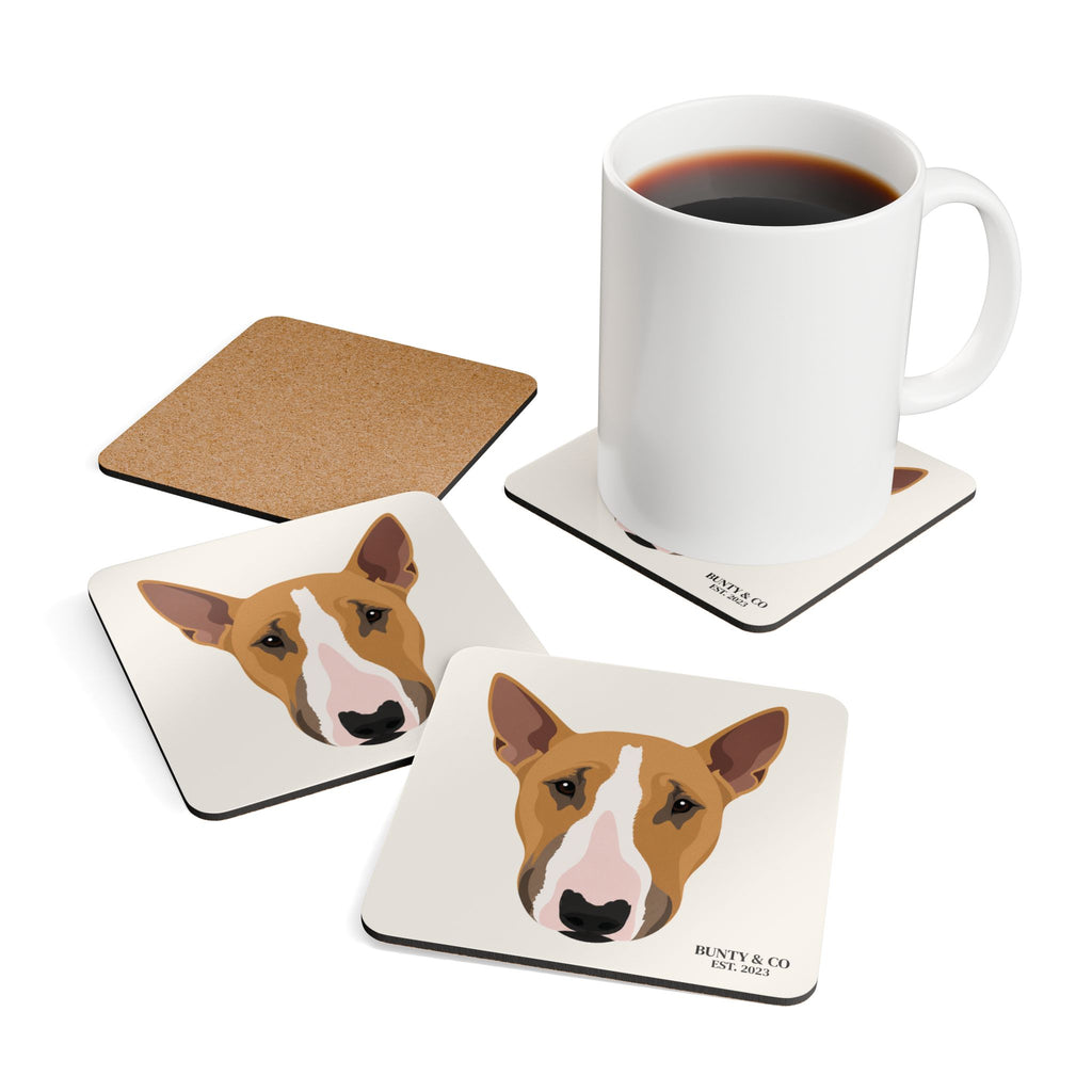 Bull Terrier Cork Coaster Set (4 Pack)  - Bunty - Warm White